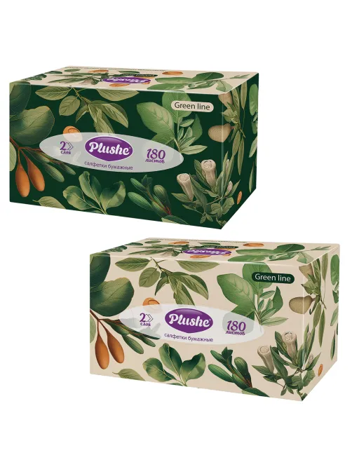 Косметические салфетки 180 штук в картонном боксе, 2-слойные, PLUSHE 