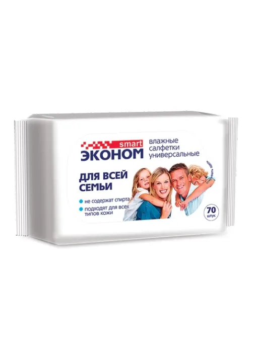 Салфетки влажные, 70 шт., ЭКОНОМ SMART, для всей семьи, 30024