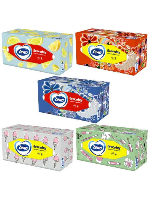 Салфетки косметические 2-слойные в картонном коробе, 250 штук, ZEWA Everyday, 8679