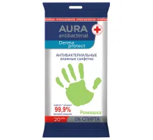 Салфетки влажные 20 шт., AURA, антибактериальные, 10036