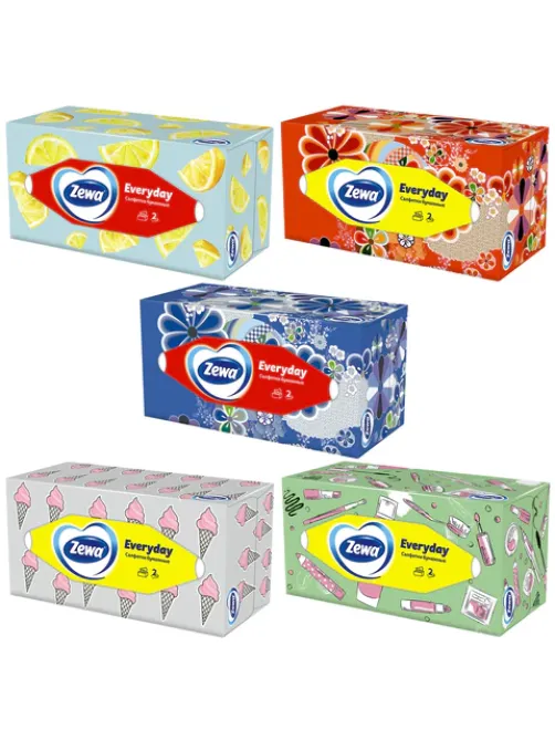 Салфетки косметические 2-слойные в картонном коробе, 250 штук, ZEWA Everyday, 8679