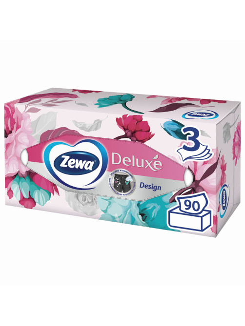 Салфетки косметические 90 штук в картонном боксе, 3-слойные, ZEWA Deluxe Design, 28420