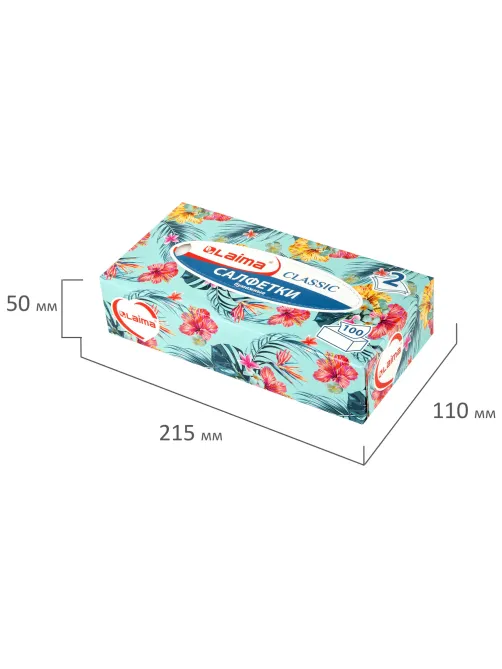 Салфетки косметические 100 шт. в картонном боксе 2-слойные, LAIMA 