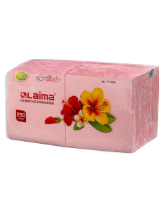 Салфетки бумажные, 250 штук, 24х24 см, LAIMA, красные (пастельный цвет), 100% целлюлоза, 111950