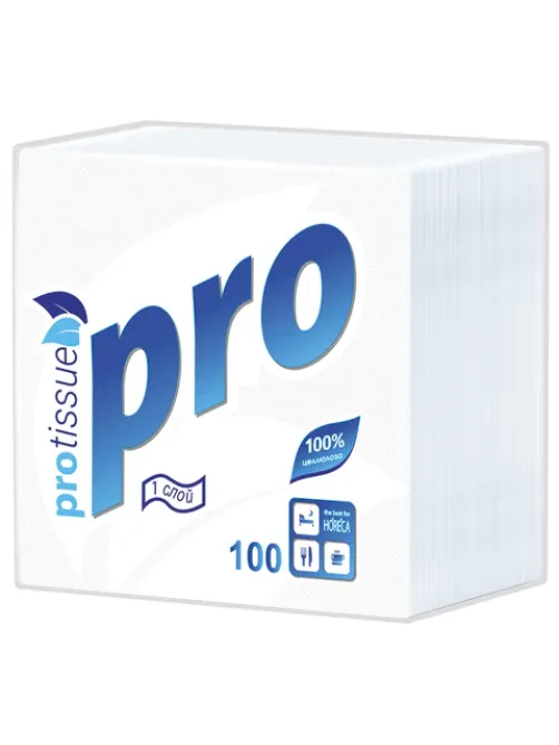 Салфетки бумажные 100 шт., 24х24 см, PROtissue COMFORT, белые, 100% целлюлоза, С184