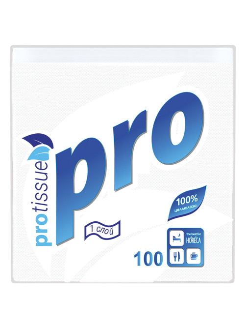 Салфетки бумажные 100 шт., 24х24 см, PROtissue COMFORT, белые, 100% целлюлоза, С184