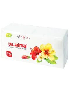 Салфетки бумажные 250 штук, 24х24 см, LAIMA, белые, 100% целлюлоза, 128728