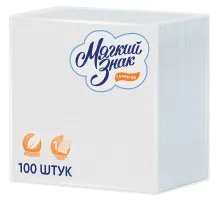 Салфетки бумажные, 100 шт., 24х24 см, МЯГКИЙ ЗНАК, белые, 100% целлюлоза, C4