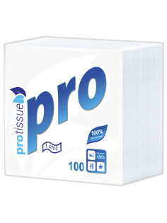 Салфетки бумажные 100 шт., 24х24 см, PROtissue COMFORT, белые, 100% целлюлоза, С184