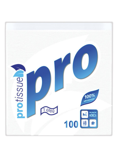 Салфетки бумажные 100 шт., 24х24 см, PROtissue COMFORT, белые, 100% целлюлоза, С184