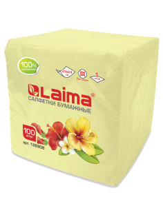 Салфетки бумажные 100 штук, 24х24 см, LAIMA, жёлтые (пастельный цвет), 100% целлюлоза, 126908