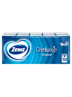 Платочки бумажные носовые ZEWA Deluxe 3-слойные, СПАЙКА 10 пачек по 10 шт., 21х21 см, 51174