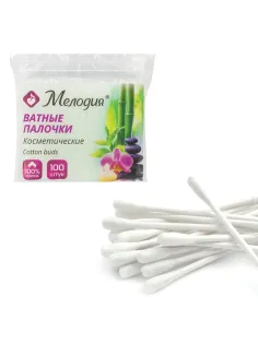 Ватные палочки КОМПЛЕКТ 100 шт., МЕЛОДИЯ, полиэтиленовый пакет, 128854