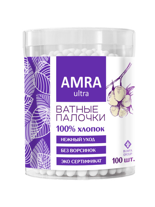 Ватные палочки 100 шт., AMRA, пластиковый стакан, П00055403