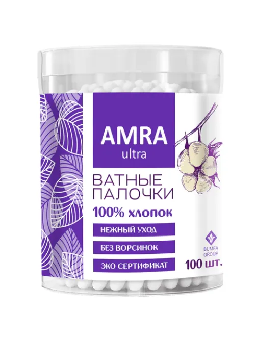 Ватные палочки 100 шт., AMRA, пластиковый стакан, П00055403