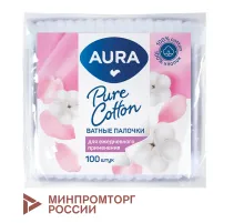 Ватные палочки КОМПЛЕКТ 100 шт., AURA, пакет, 20773, 13140
