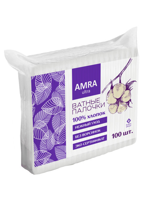 Ватные палочки 100 шт., AMRA, пакет, П00066647