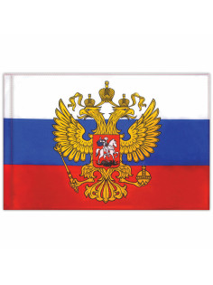 Флаг России 90х135 см с гербом, ПОВЫШЕННАЯ прочность и влагозащита, флажная сетка, STAFF, 550228