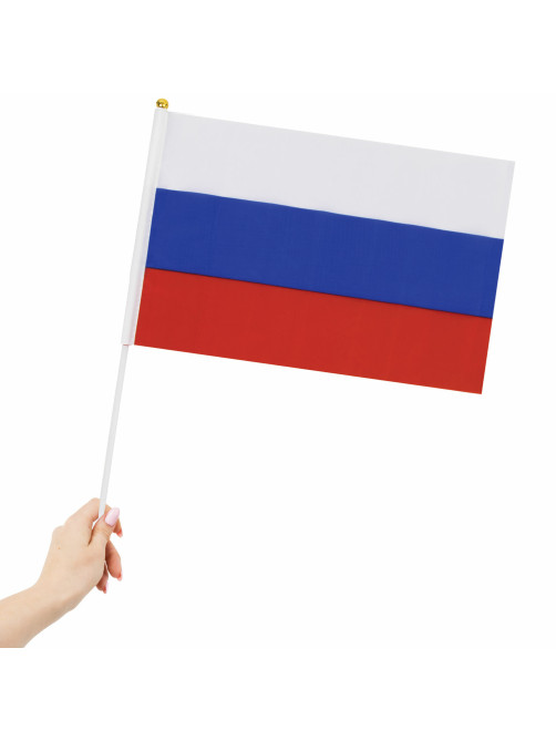 Флаг России ручной 30х45 см, без герба, с флагштоком, BRAUBERG/STAFF, 550182, RU14