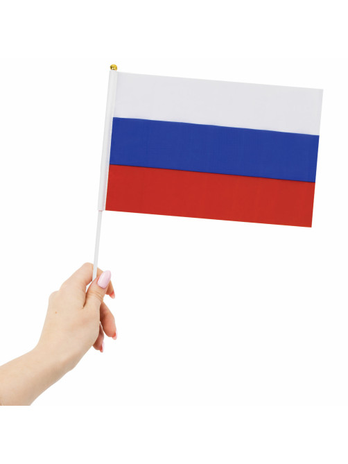Флаг России ручной 20х30 см, без герба, с флагштоком, BRAUBERG/STAFF, 550181, RU13