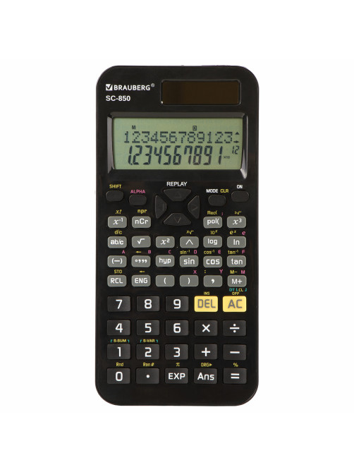 Калькулятор инженерный BRAUBERG SC-850 (163х82 мм), 240 функций, 10+2 разрядов, двойное питание, ЧЕРНЫЙ, 250525