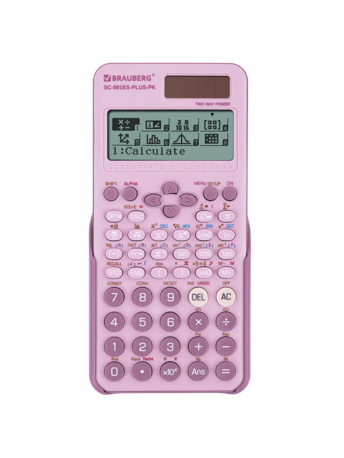 Калькулятор инженерный BRAUBERG SC-991ES-PLUS-PK (164х80 мм), 552 функции, 10+2 разряда, РОЗОВЫЙ, 272654