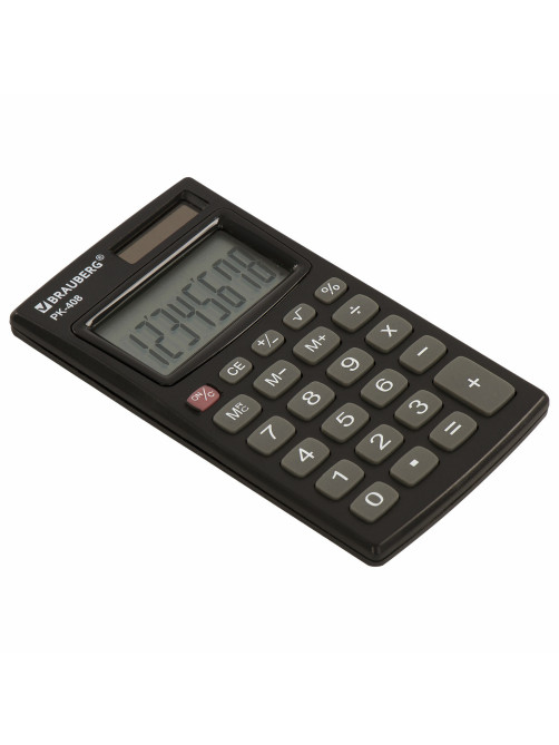 Калькулятор карманный BRAUBERG PK-408-BK (97x56 мм), 8 разрядов, двойное питание, ЧЕРНЫЙ, 250517
