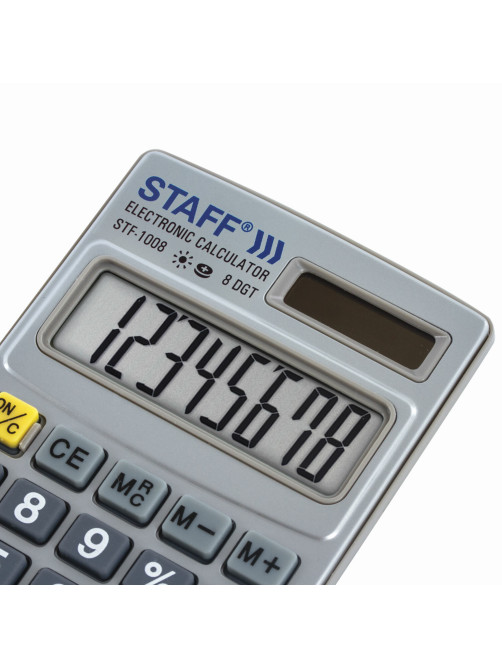 Калькулятор карманный металлический STAFF STF-1008 (103х62 мм), 8 разрядов, двойное питание, 250115