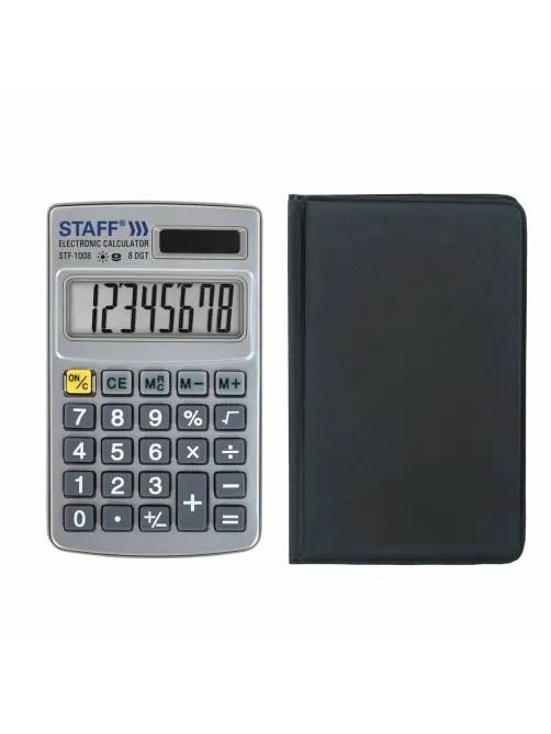 Калькулятор карманный металлический STAFF STF-1008 (103х62 мм), 8 разрядов, двойное питание, 250115