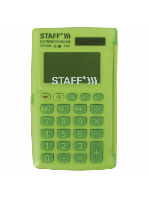 Калькулятор карманный STAFF STF-6238 (104х63 мм), 8 разрядов, двойное питание, БЕЛЫЙ С ЗЕЛЁНЫМИ КНОПКАМИ, блистер, 250283