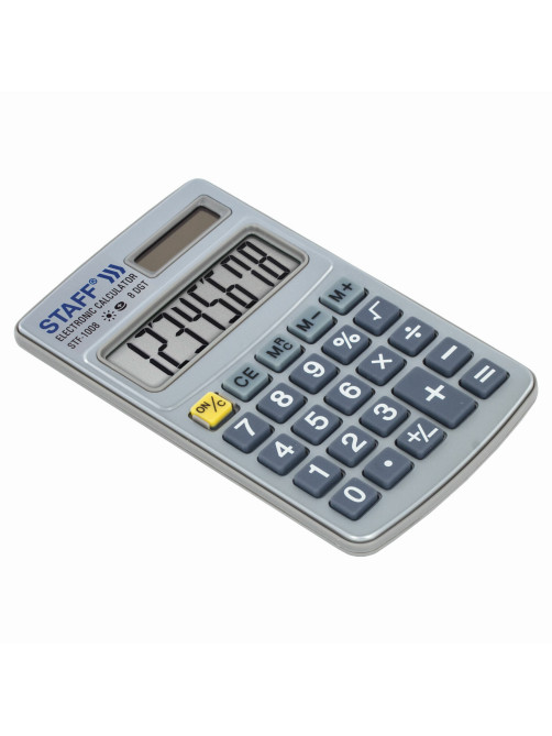 Калькулятор карманный металлический STAFF STF-1008 (103х62 мм), 8 разрядов, двойное питание, 250115