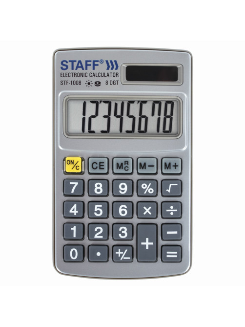 Калькулятор карманный металлический STAFF STF-1008 (103х62 мм), 8 разрядов, двойное питание, 250115