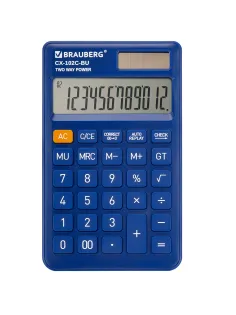Калькулятор карманный BRAUBERG CX-102C-BU (76x126 мм), 12 разрядов, двойное питание, СИНИЙ, 272648