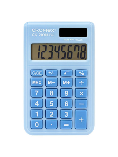 Калькулятор карманный CROMEX (КРОМЕКС) CX-210N-BU (96х62 мм), 8 разрядов, двойное питание, голубой, 273835