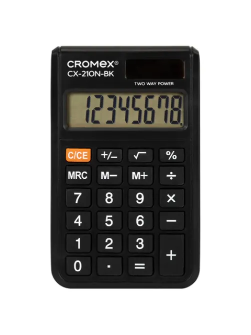 Калькулятор карманный CROMEX (КРОМЕКС) CX-210N-BK (96х62 мм), 8 разрядов, двойное питание, черный, 273834