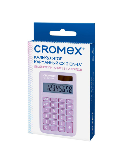 Калькулятор карманный CROMEX (КРОМЕКС) CX-210N-LV (96х62 мм), 8 разрядов, двойное питание, сиреневый, 273836