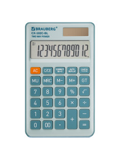 Калькулятор карманный BRAUBERG CX-102C-BL (76x126 мм), 12 разрядов, двойное питание, ГОЛУБОЙ, 272649