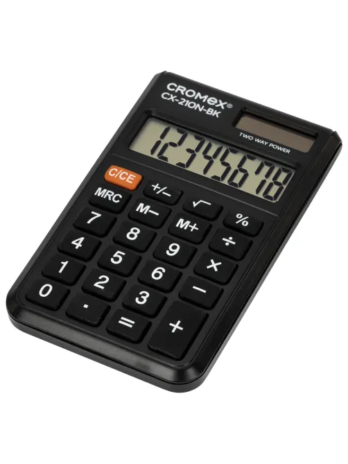Калькулятор карманный CROMEX (КРОМЕКС) CX-210N-BK (96х62 мм), 8 разрядов, двойное питание, черный, 273834