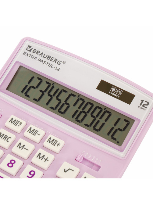 Калькулятор настольный BRAUBERG EXTRA PASTEL-12-PR (206x155 мм), 12 разрядов, двойное питание, СИРЕНЕВЫЙ, 250489