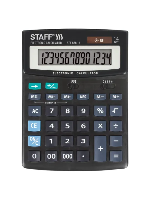 Калькулятор настольный STAFF STF-888-14 (200х150 мм), 14 разрядов, двойное питание, 250182