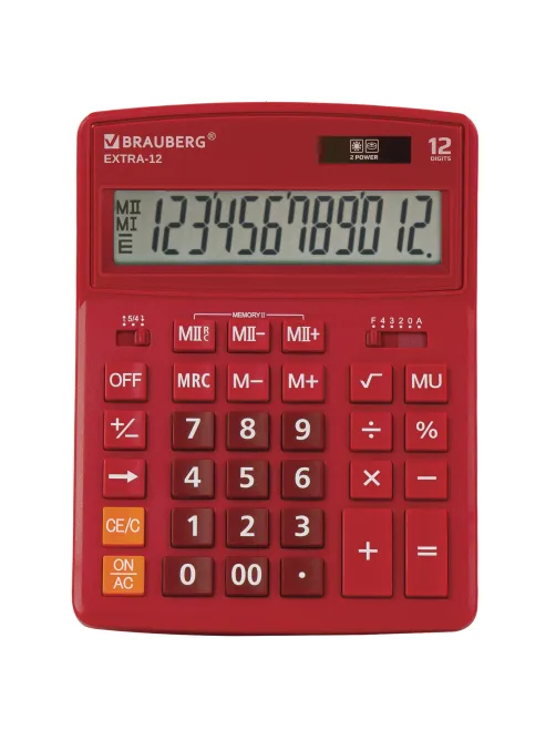 Калькулятор настольный BRAUBERG EXTRA-12-WR (206x155 мм), 12 разрядов, двойное питание, БОРДОВЫЙ, 250484