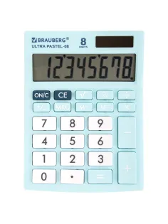 Калькулятор настольный BRAUBERG ULTRA PASTEL-08-LB, КОМПАКТНЫЙ (154x115 мм), 8 разрядов, двойное питание, ГОЛУБОЙ, 250513