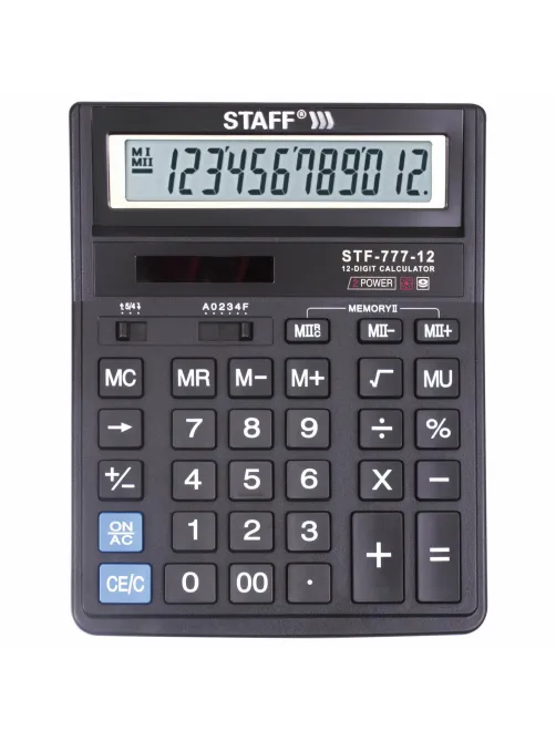 Калькулятор настольный STAFF STF-777, 12 разрядов, двойное питание, 210x165 мм, ЧЕРНЫЙ