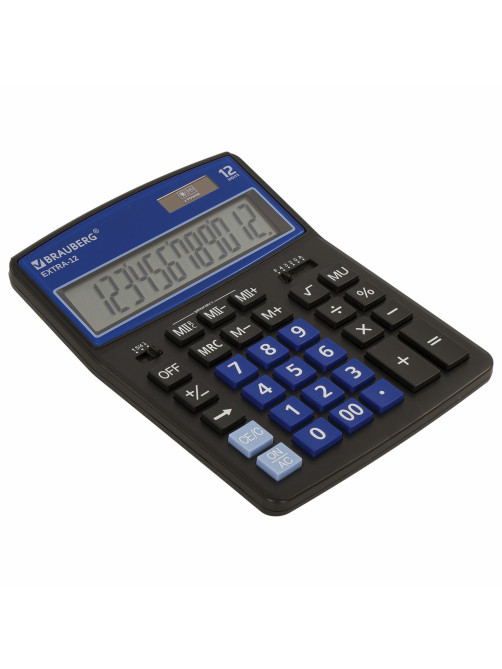 Калькулятор настольный BRAUBERG EXTRA-12-BKBU (206x155 мм), 12 разрядов, двойное питание, ЧЕРНО-СИНИЙ, 250472