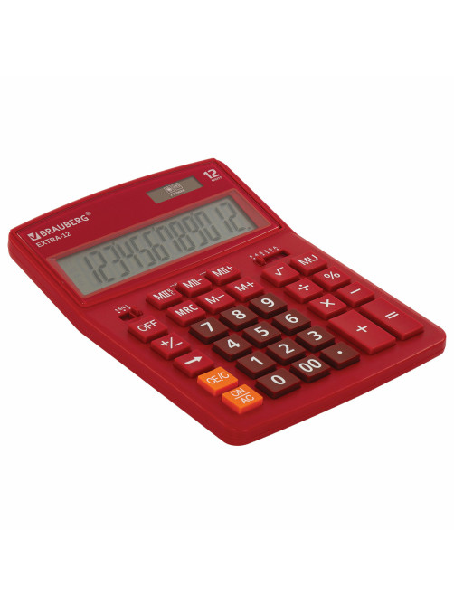 Калькулятор настольный BRAUBERG EXTRA-12-WR (206x155 мм), 12 разрядов, двойное питание, БОРДОВЫЙ, 250484