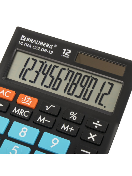 Калькулятор настольный BRAUBERG ULTRA COLOR-12-BKBU (192x143 мм), 12 разрядов, двойное питание, ЧЕРНО-ГОЛУБОЙ, 250497