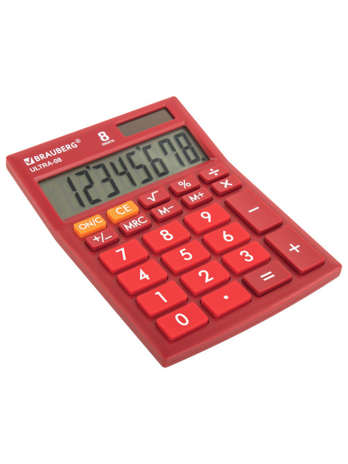 Калькулятор настольный BRAUBERG ULTRA-08-WR, КОМПАКТНЫЙ (154x115 мм), 8 разрядов, двойное питание, БОРДОВЫЙ, 250510