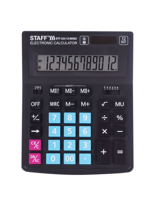 Калькулятор настольный STAFF PLUS STF-333-BKBU ( 200x154 мм) 12 разрядов, ЧЕРНО-СИНИЙ, 250461