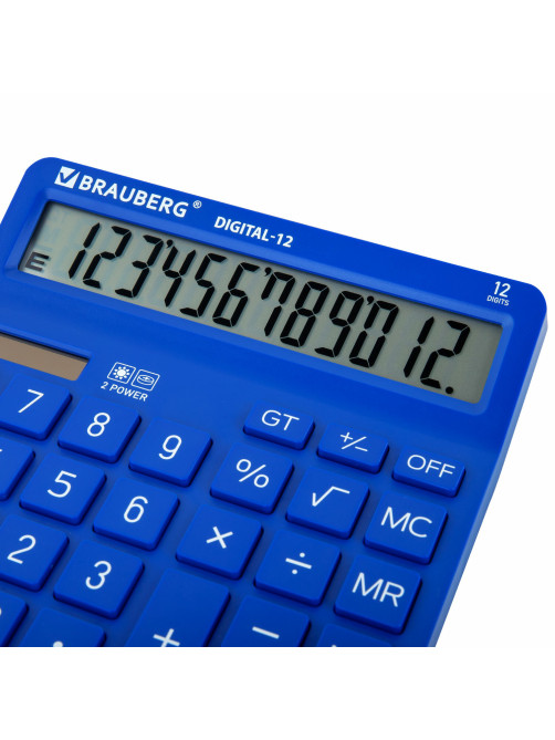 Калькулятор настольный BRAUBERG DIGITAL-12-BL (151х152 мм), 12 разрядов, двойное питание, СИНИЙ, 272969