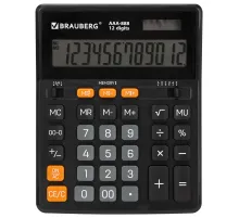 Калькулятор настольный BRAUBERG AAA-888 (202x159 мм), 12 разрядов, ЧЕРНЫЙ, двойное питание, 273981